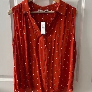 LOFT Sleeveless Red Blouse with White Dots